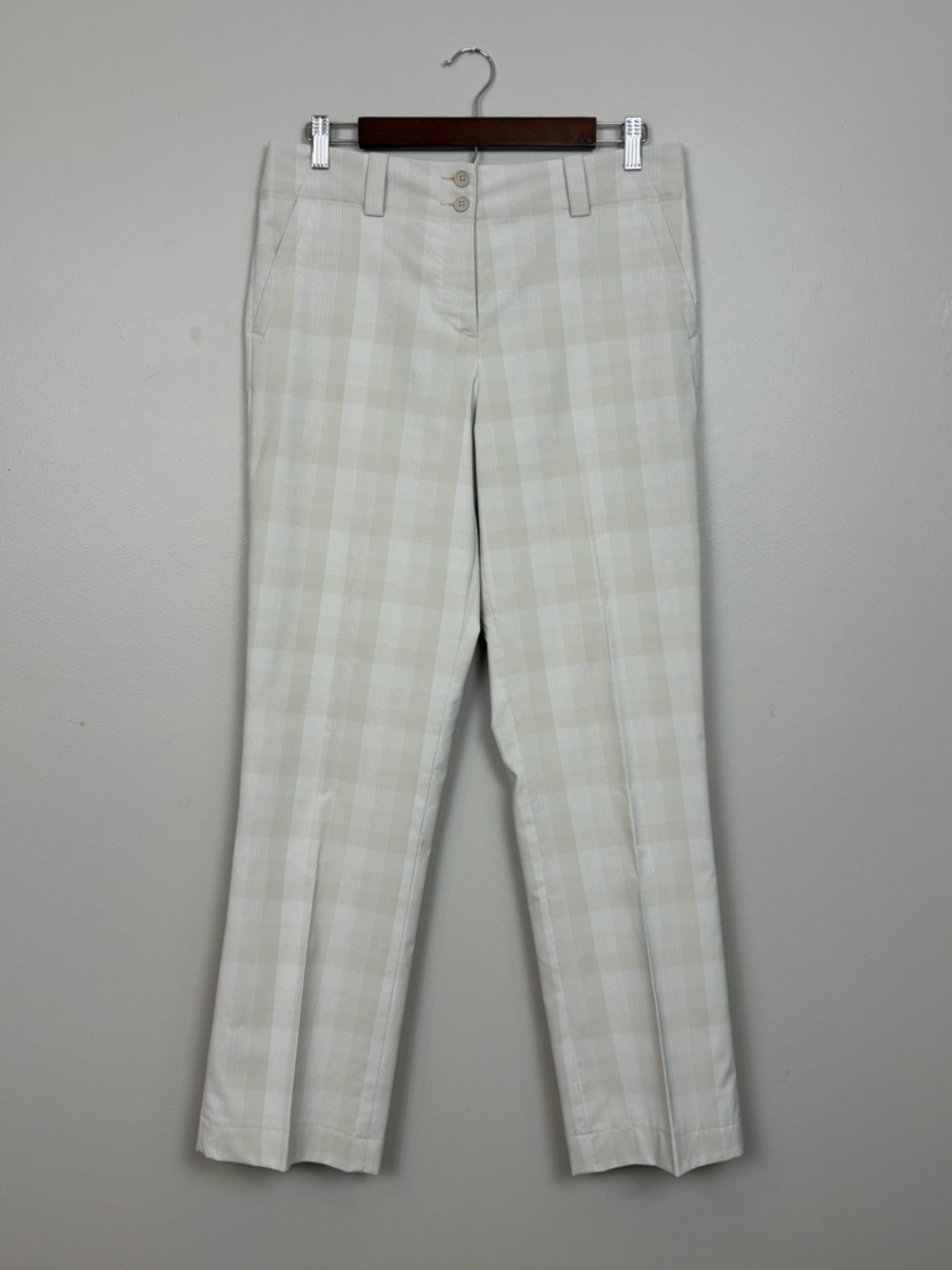 Nike Golf‎ Pants Womens 8 Beige Plaid Dri Fit Outdoors Sports Performance Logo